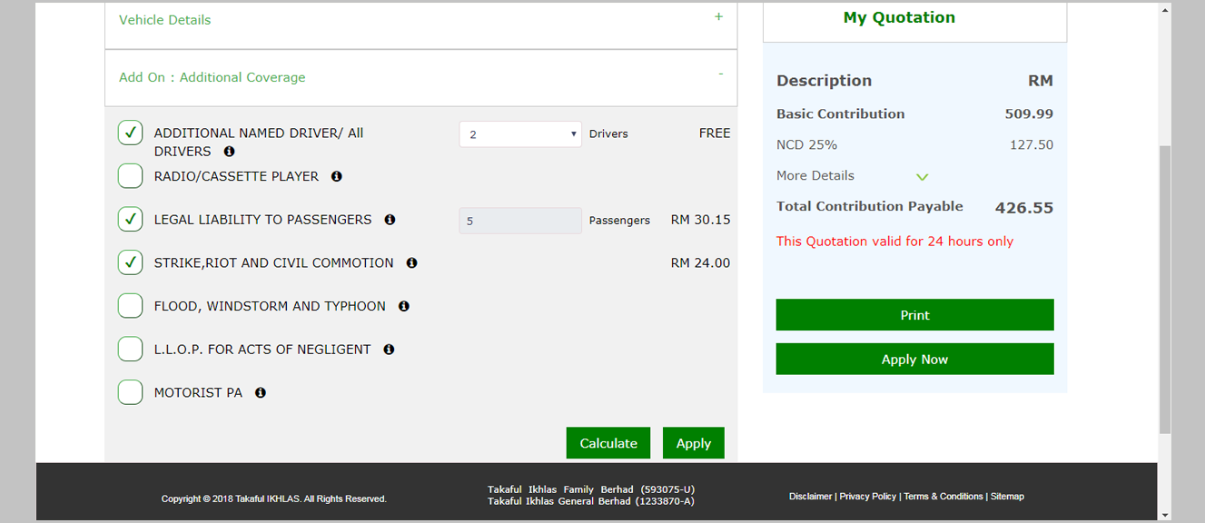 Close the quotation screen and click <strong>Apply</strong> or <strong>Apply Now</strong> to proceed.