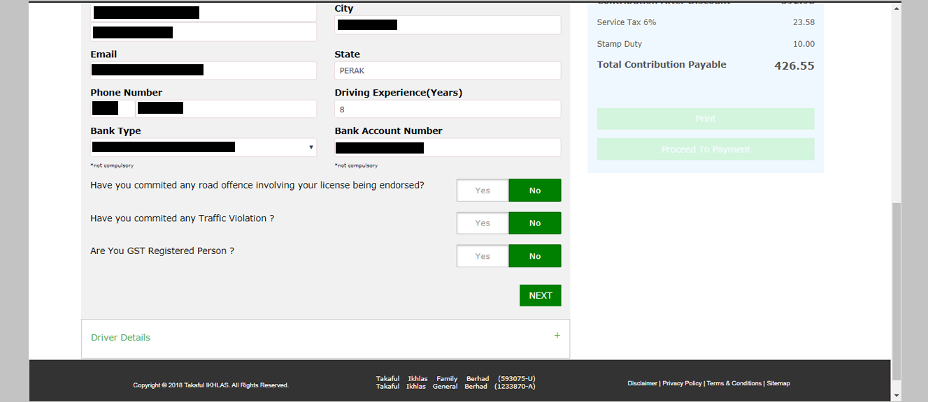 In the Participant Details screen, complete all required information. Once completed, click <strong>Next</strong>.<br><br>
<em> *you will not be able to move to the next screen if there are any incomplete fields.</em>
