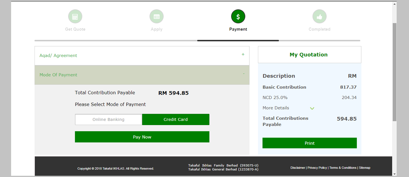 <strong>3.2 : Payment using Credit Card</strong><br><br>

Choose Credit Card and click <strong>‘Pay Now’</strong>.
