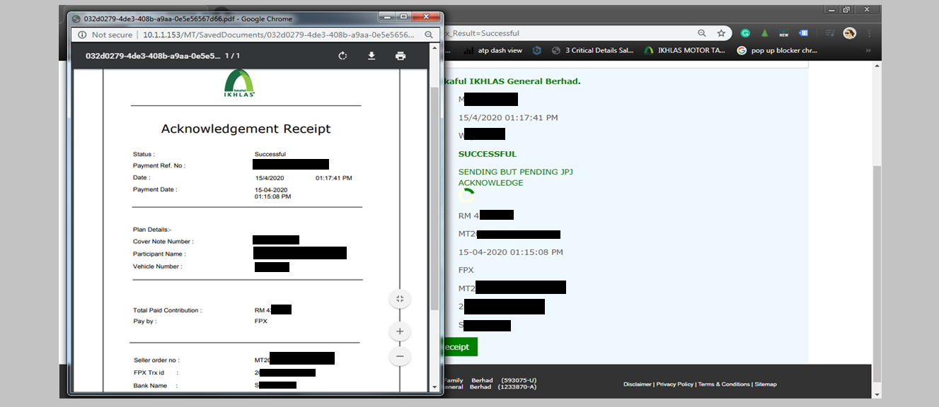 Click <strong>‘Print Receipt’</strong> to view acknowledgement receipt. From this screen you may save and print the receipt. <br><br>
<em>*Please ensure the pop-up blocker is disabled.</em>
